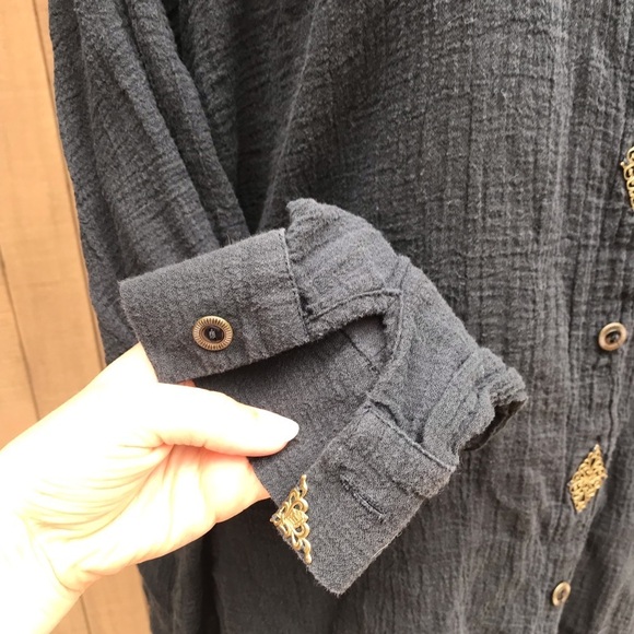 Vintage 90s Black Crepe Oversized Shirt Large - Picture 5 of 8